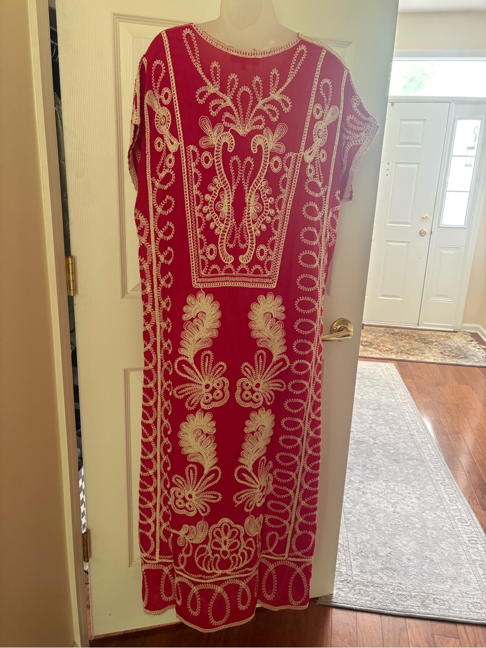 Solitaire Red Maxi Dress with Cream Embroidery